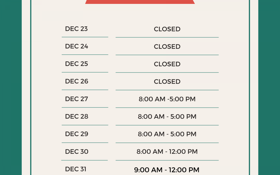 Expanded holiday clinic schedule- Happy New Year!